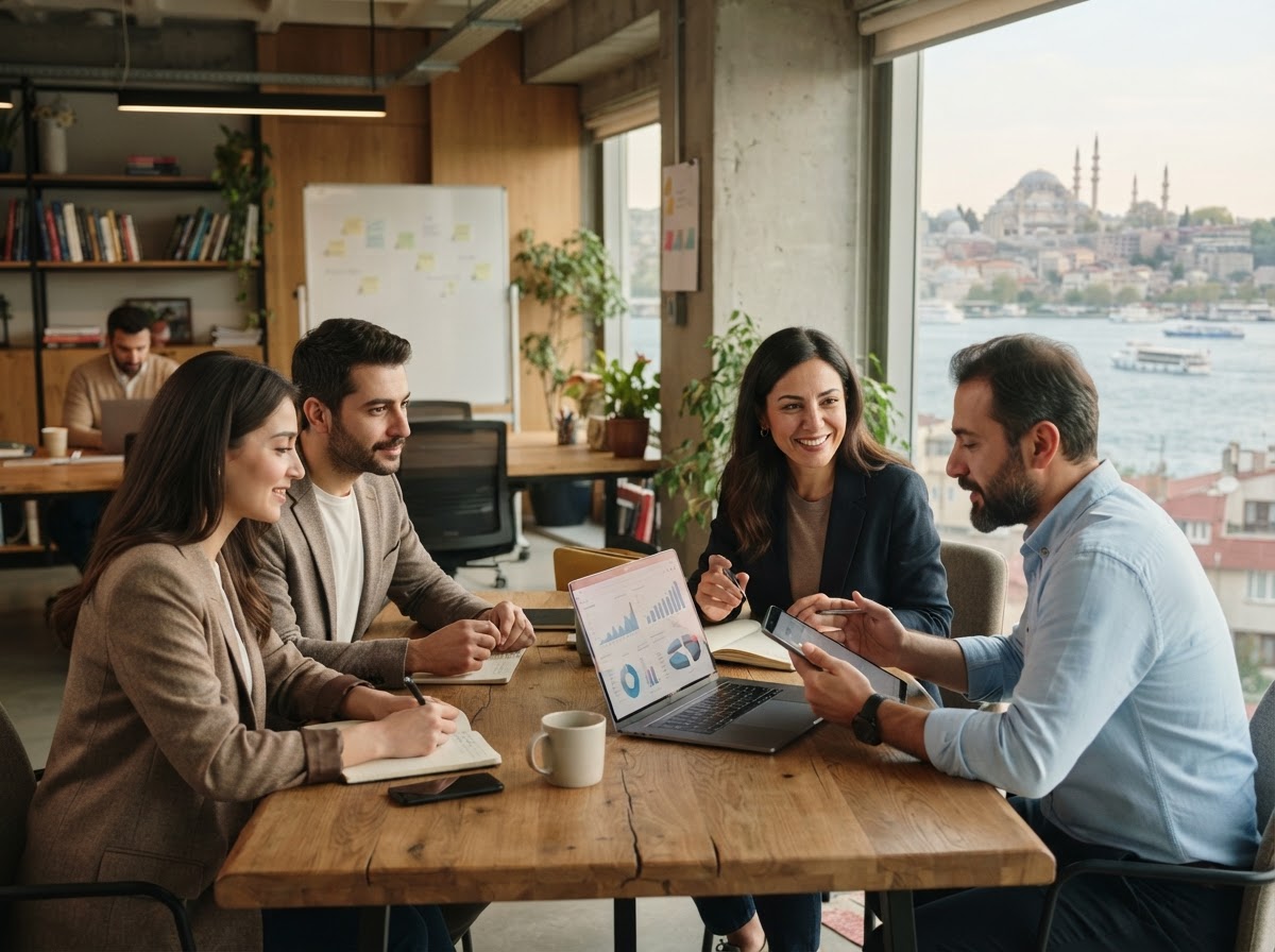 Investitionsinitiative Stocks AI ekibinin veri analizi üzerine çalıştığı ofis ortamı